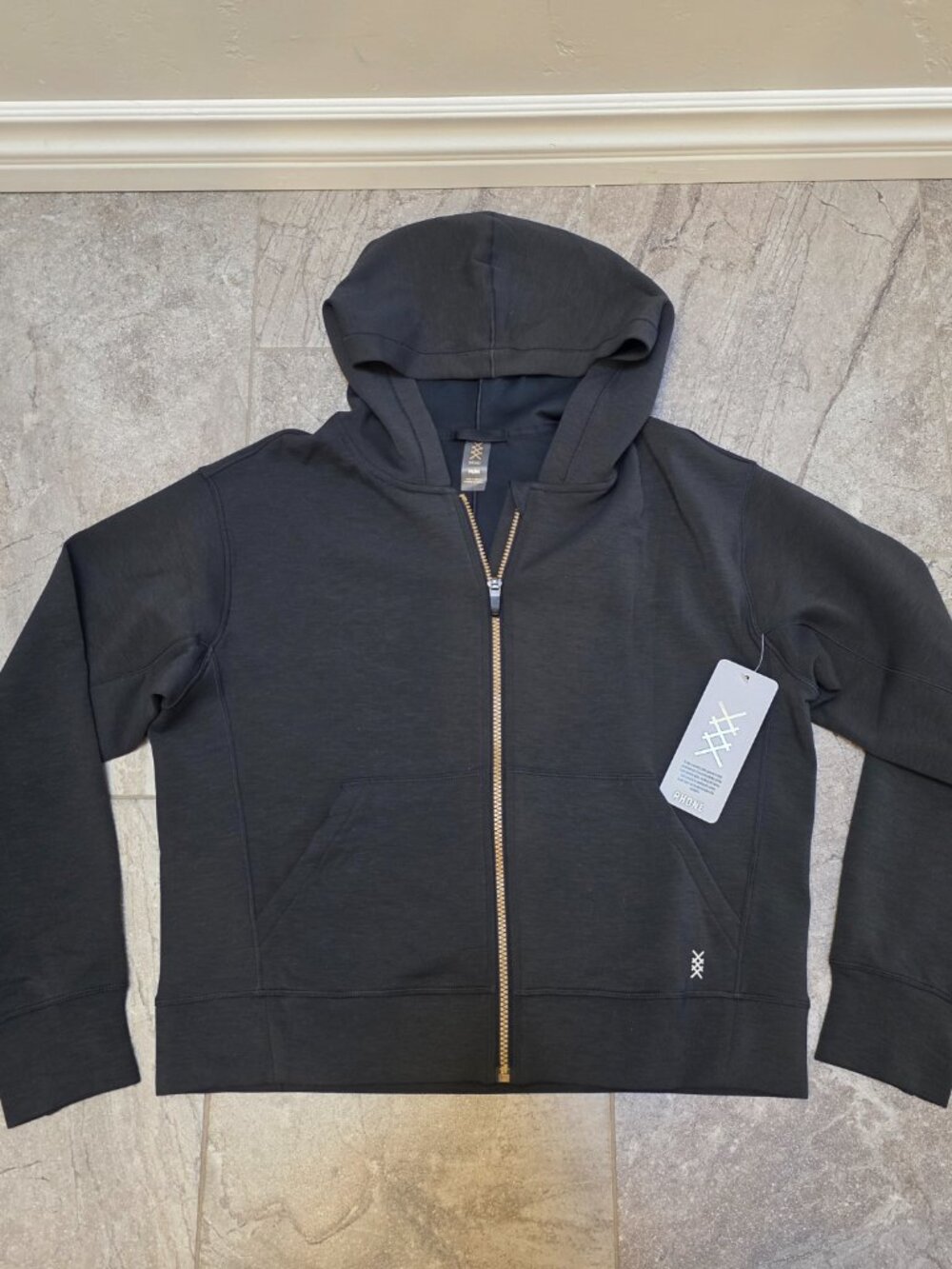 Rhône DreamGlow Full Zip Hoodie Black Heather Women’s Size M NWT GoldFusion
